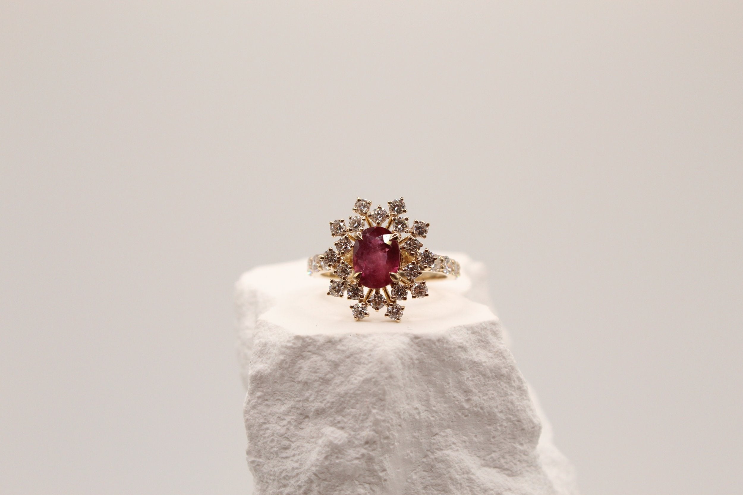 Ruby Starburst Halo Ring
