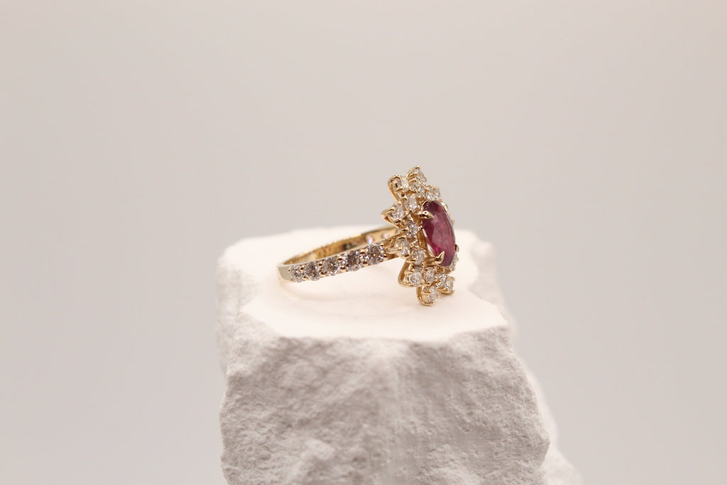 Ruby Starburst Halo Ring