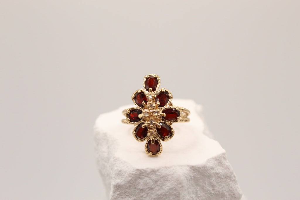 Garnet & Diamond Floral Statement Ring