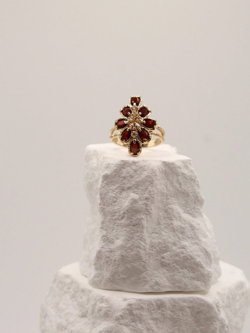 Garnet & Diamond Floral Statement Ring