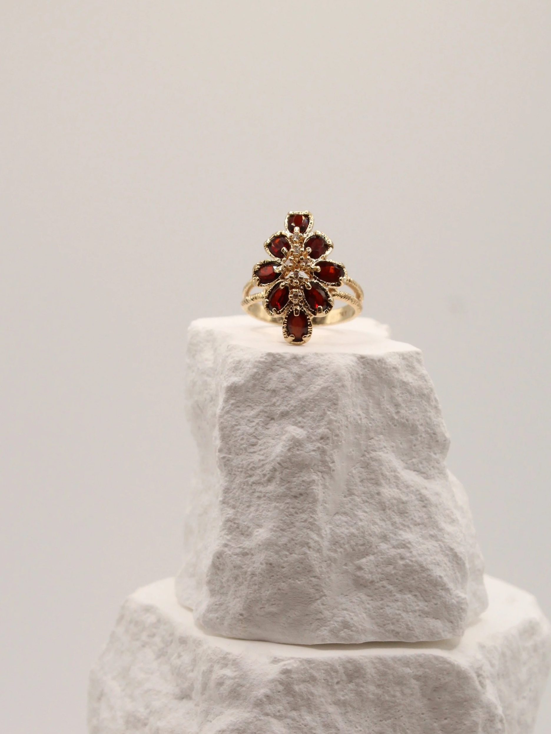 Garnet & Diamond Floral Statement Ring