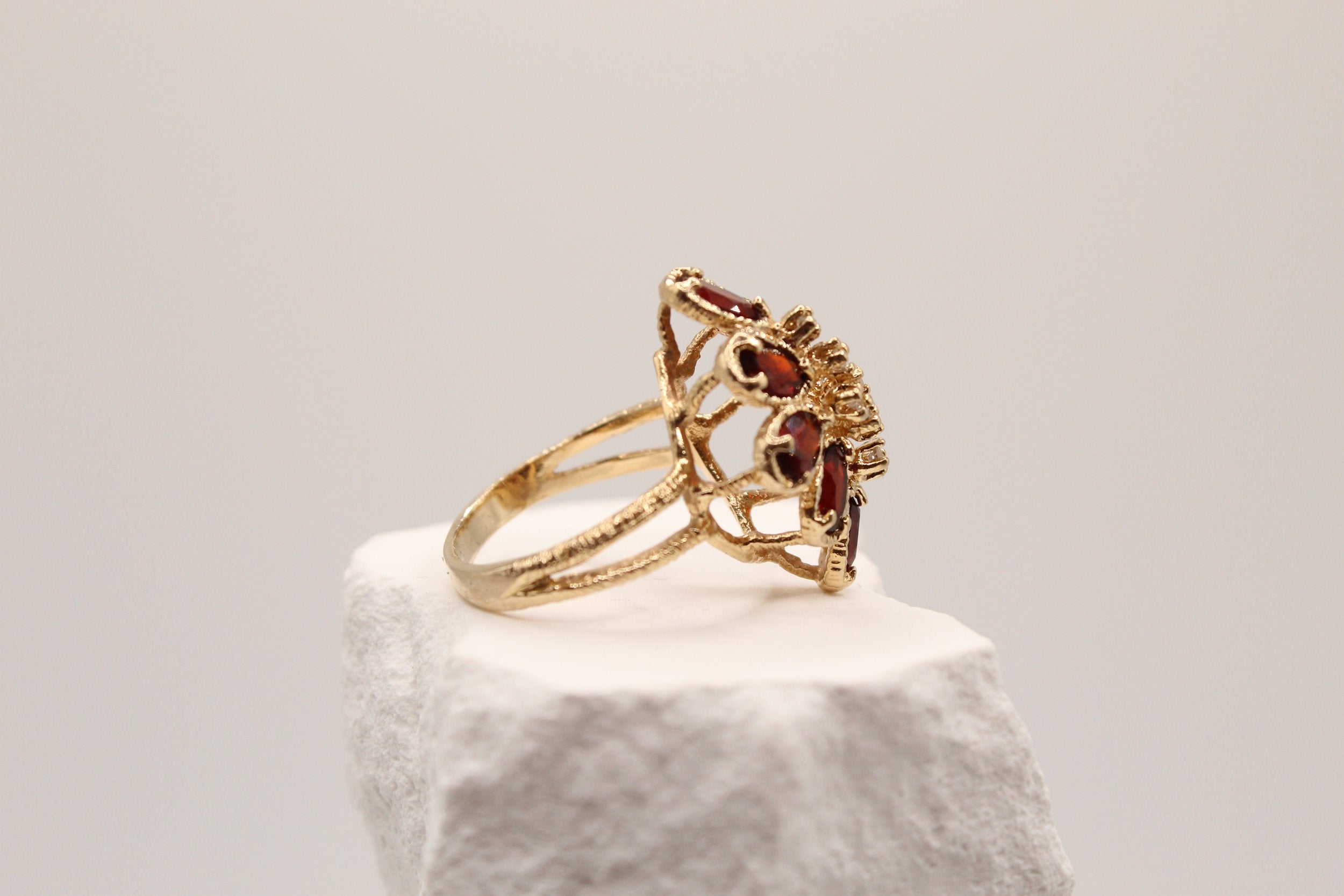 Garnet & Diamond Floral Statement Ring