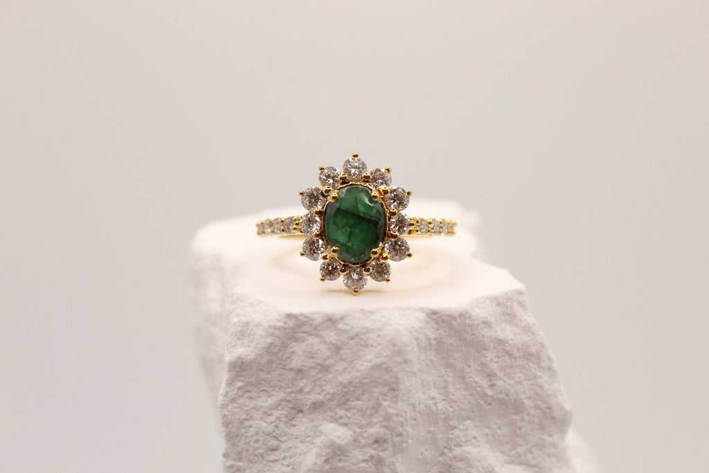 Emerald & Diamond Halo Ring