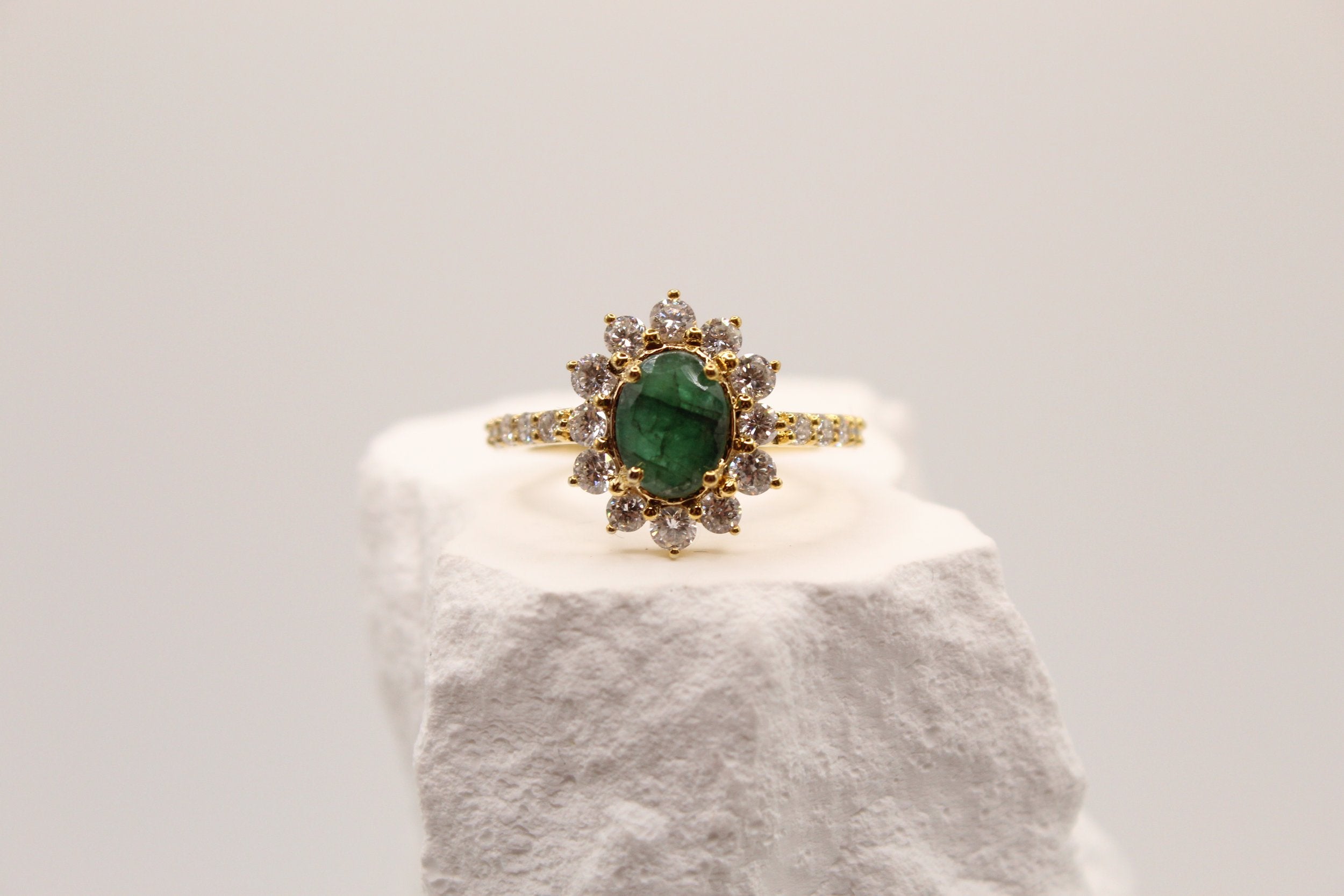 Emerald & Diamond Halo Ring