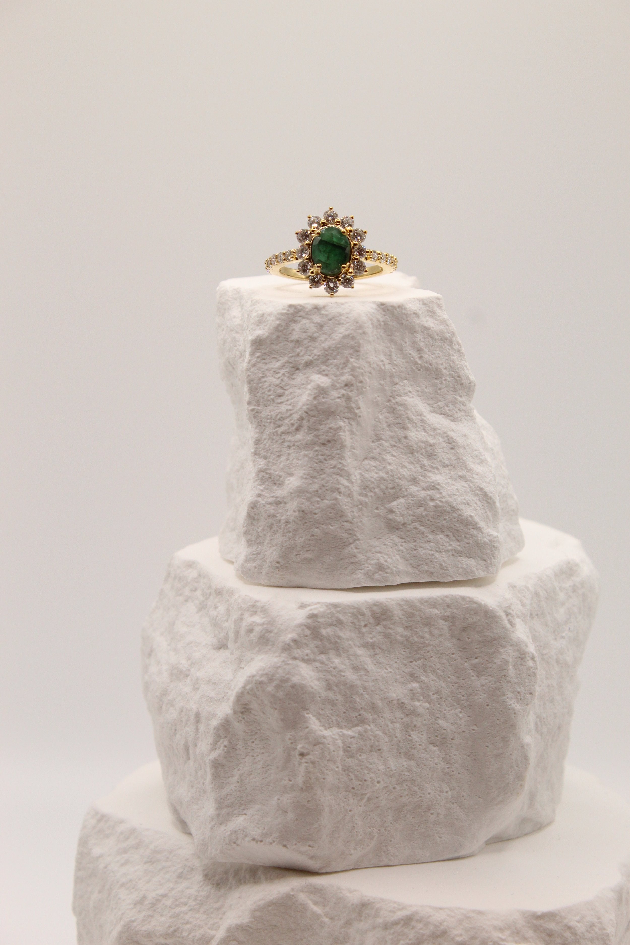 Emerald & Diamond Halo Ring