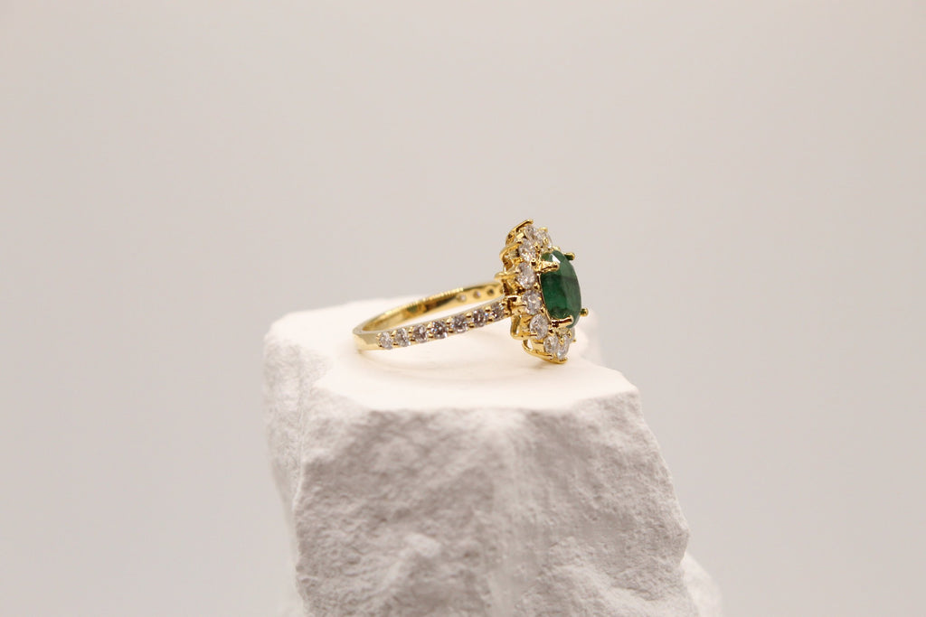 Emerald & Diamond Halo Ring
