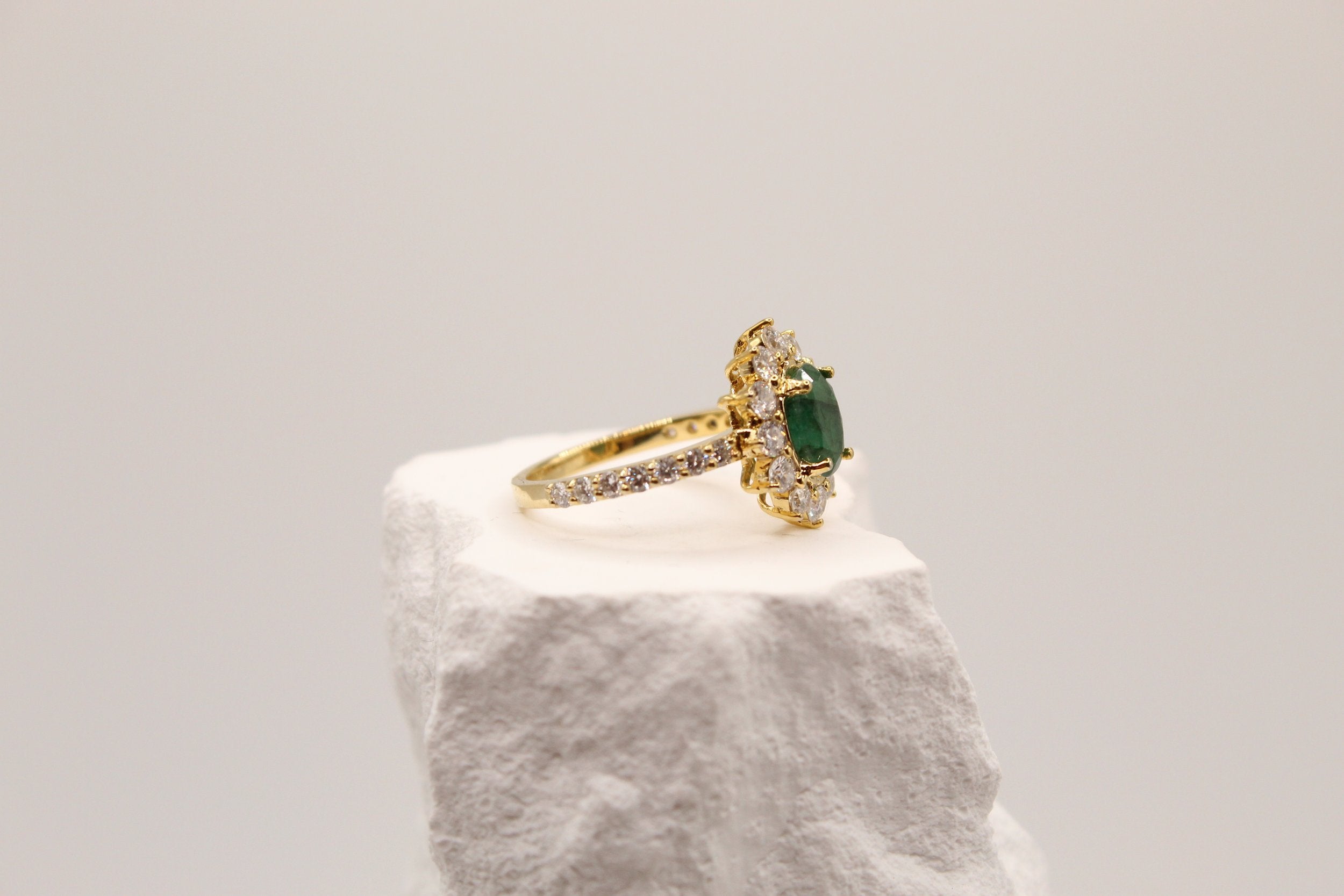 Emerald & Diamond Halo Ring