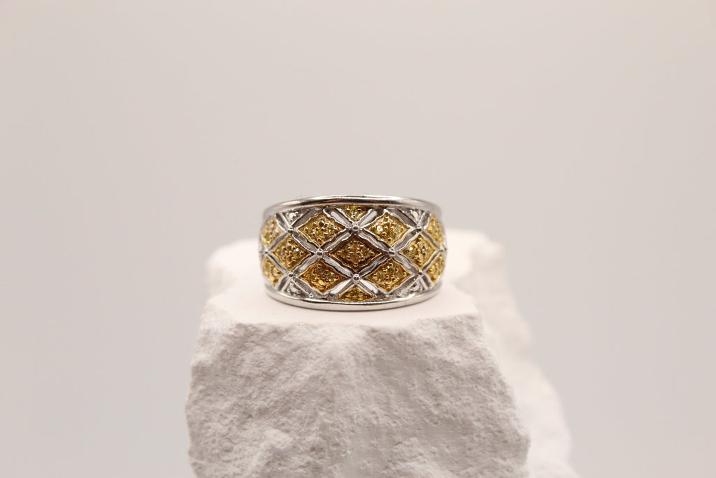 Silver Golden Lattice Ring
