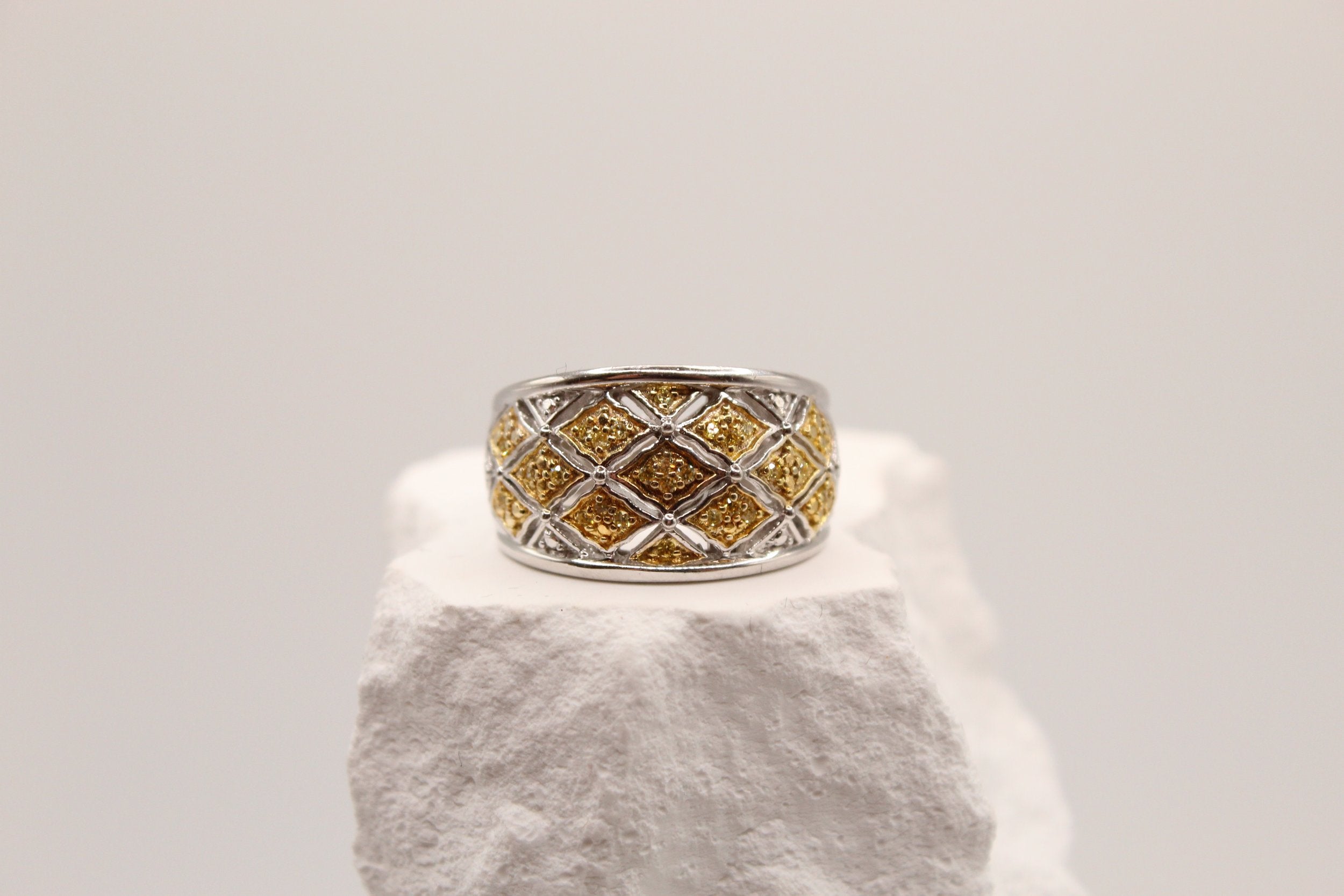 Silver Golden Lattice Ring