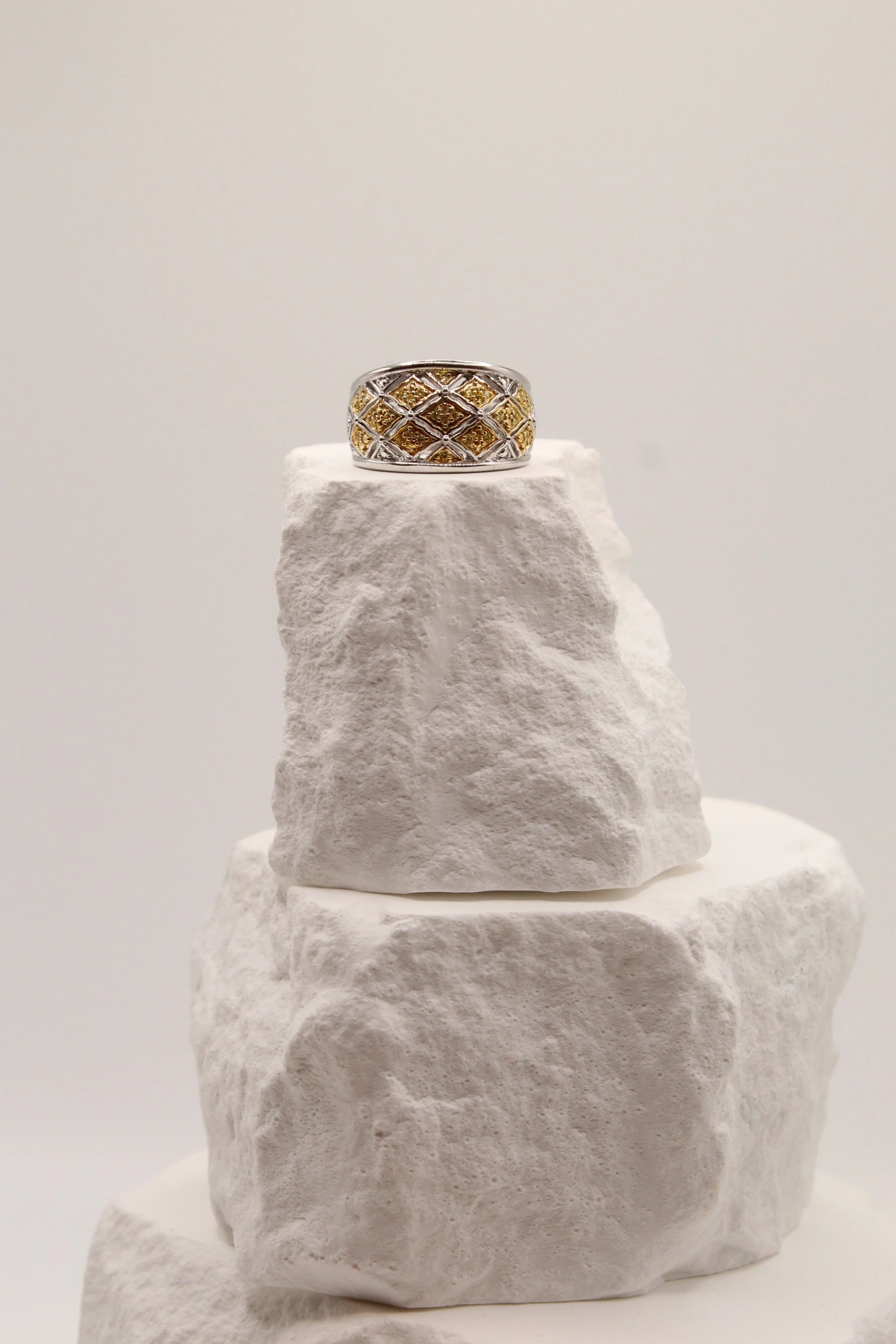 Silver Golden Lattice Ring