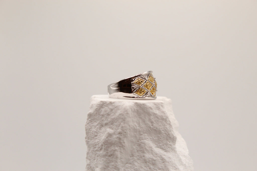 Silver Golden Lattice Ring