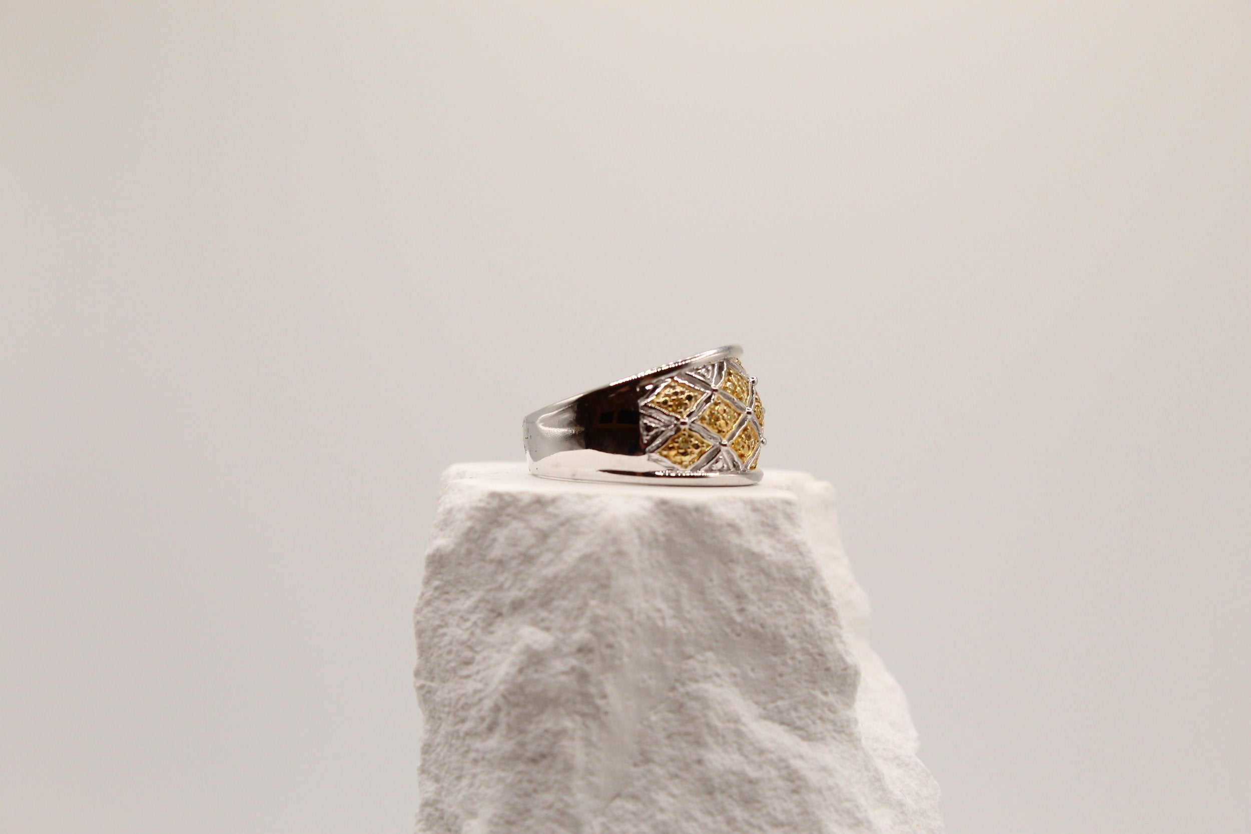Silver Golden Lattice Ring
