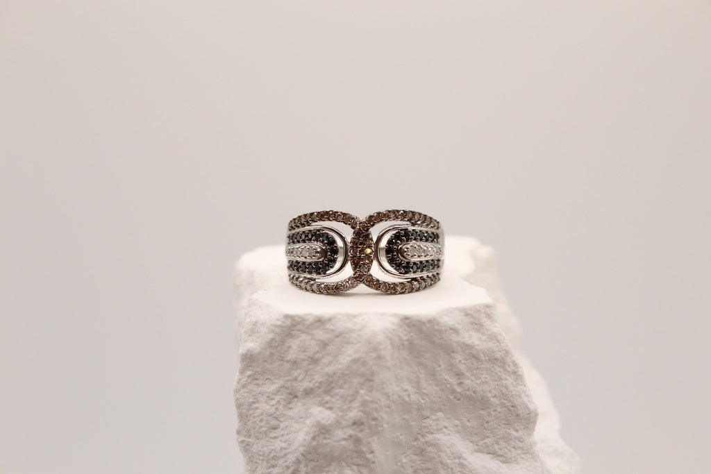 Open Circle Diamond Silver Statement Ring