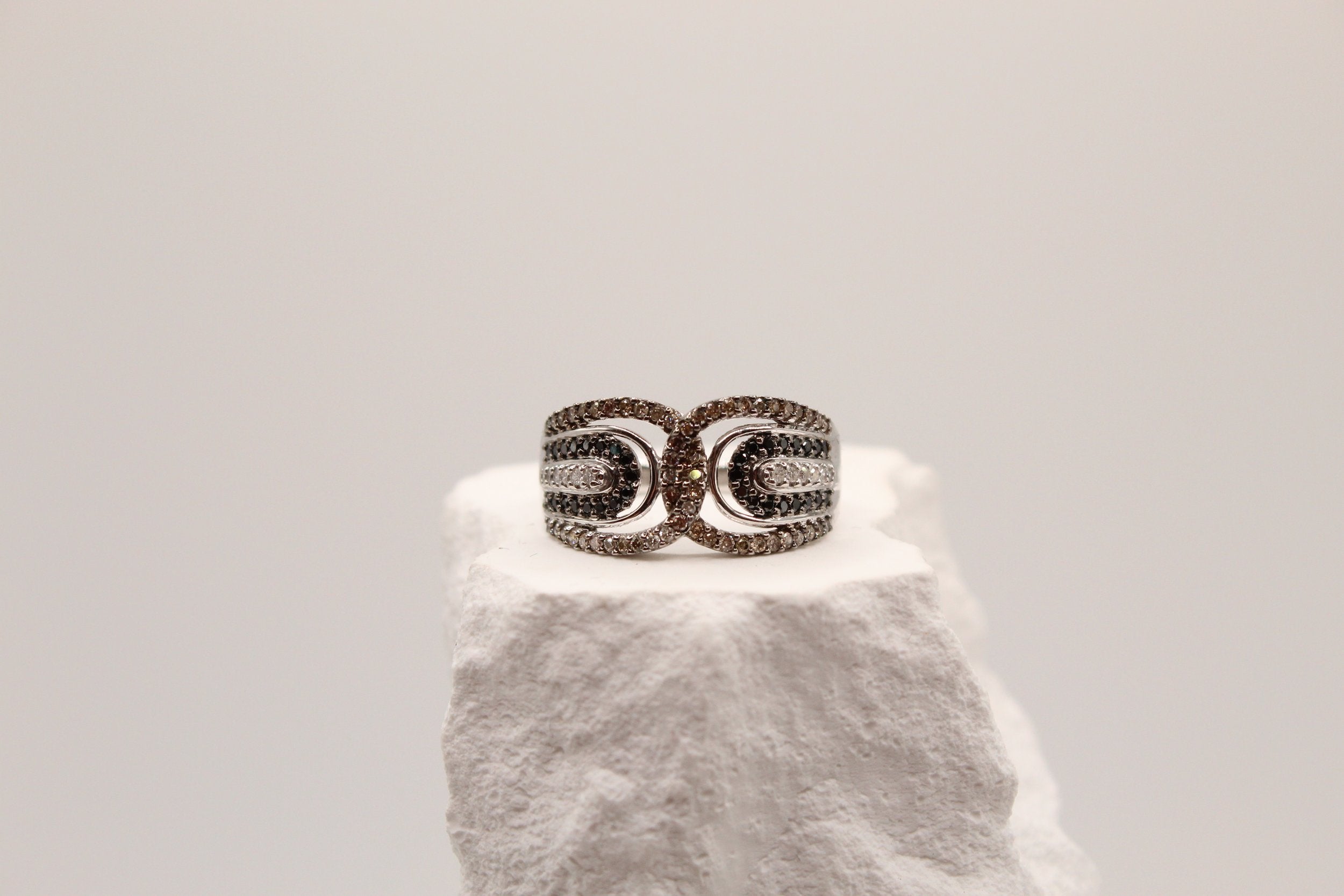 Open Circle Diamond Silver Statement Ring