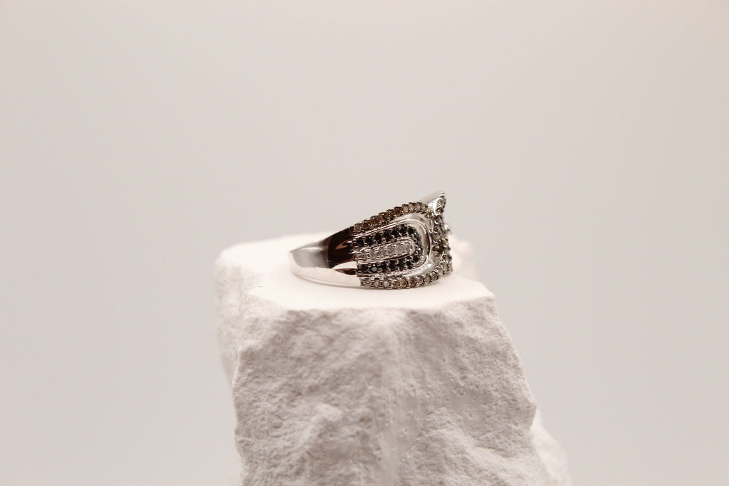 Open Circle Diamond Silver Statement Ring