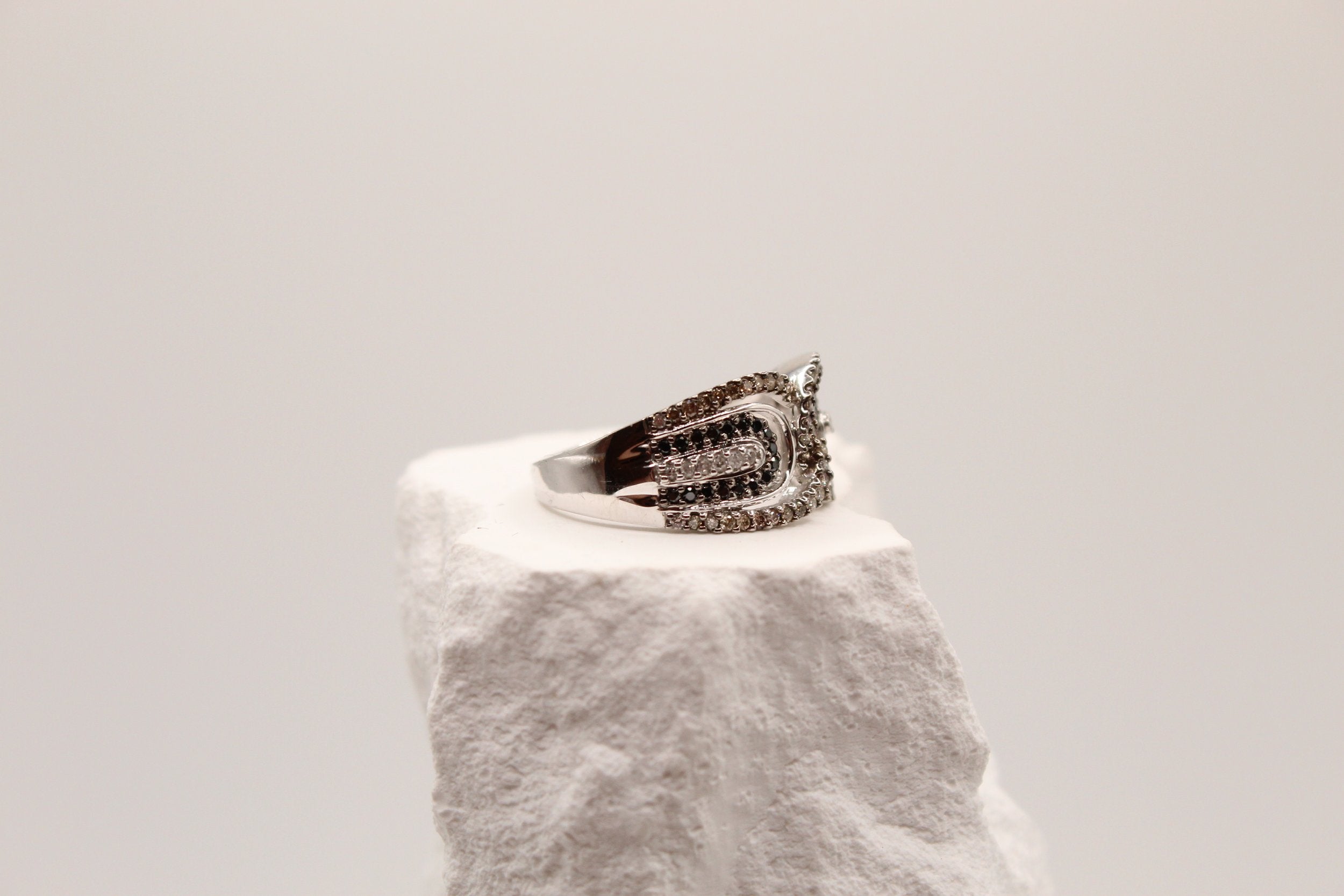 Open Circle Diamond Silver Statement Ring