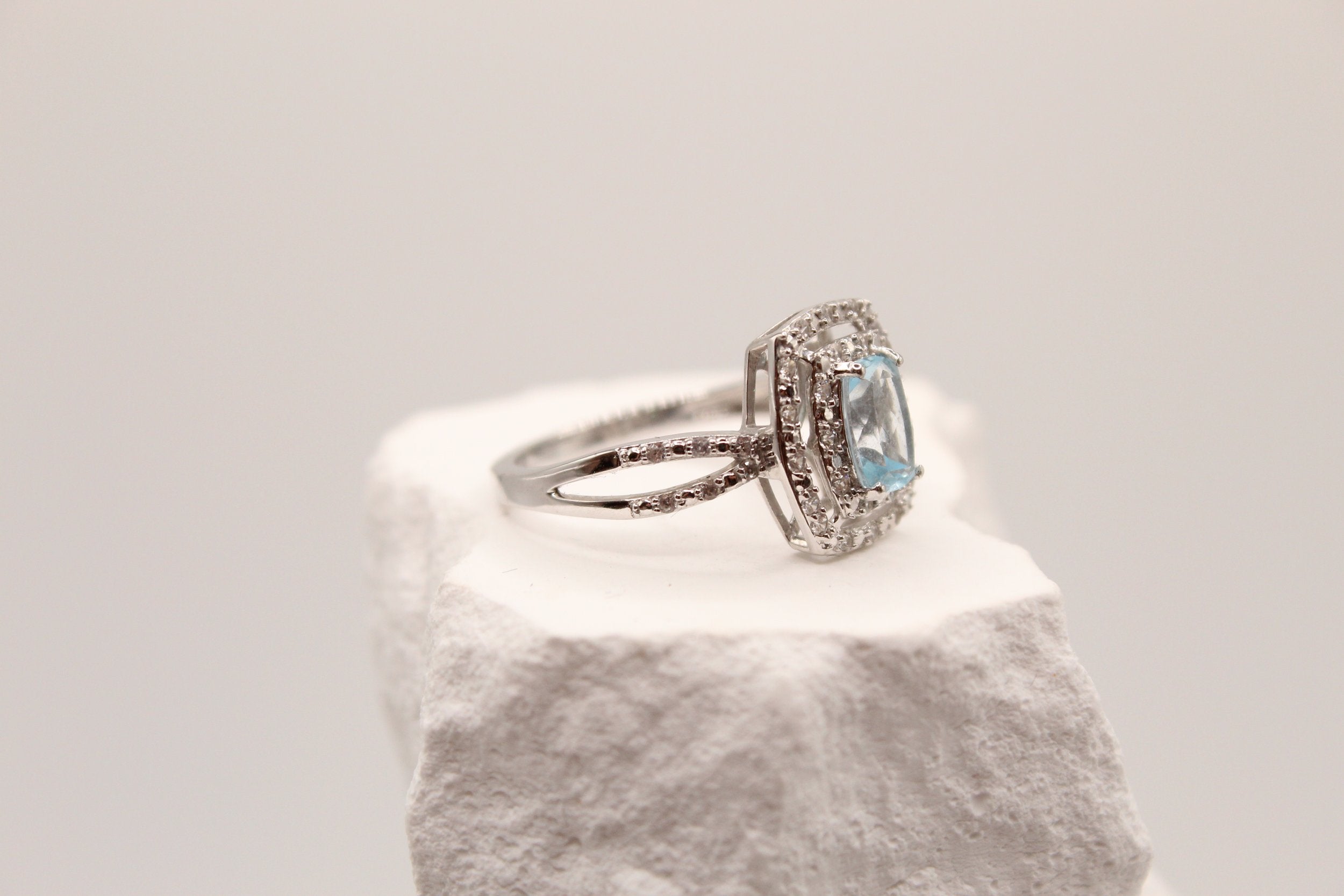Sky Blue Topaz Halo Ring