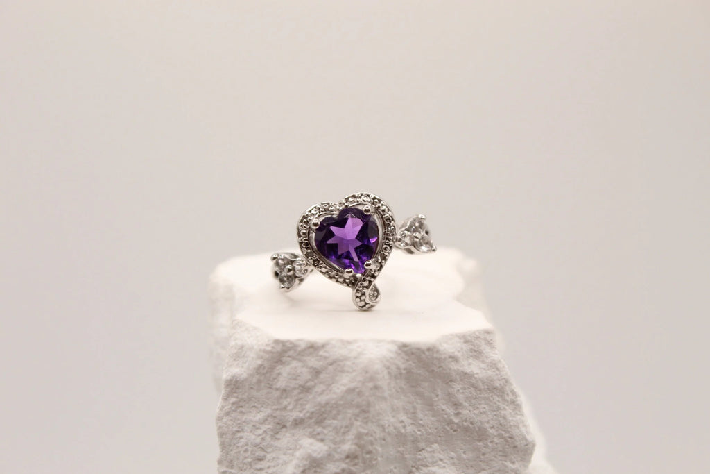 Amethyst Heart Silver Ring