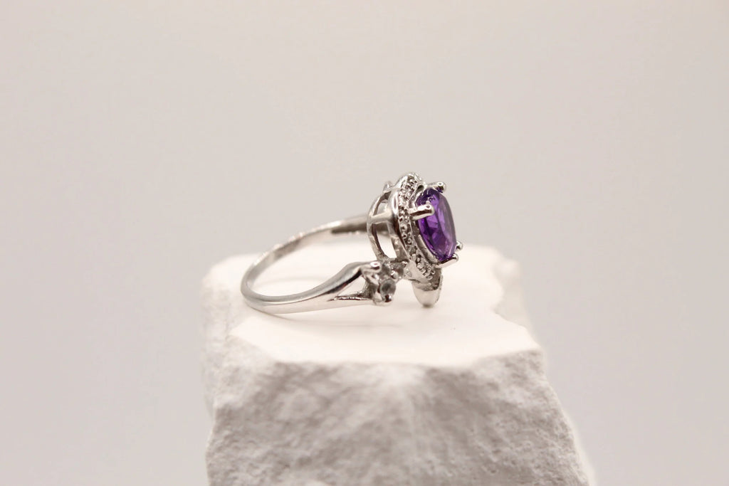 Amethyst Heart Silver Ring