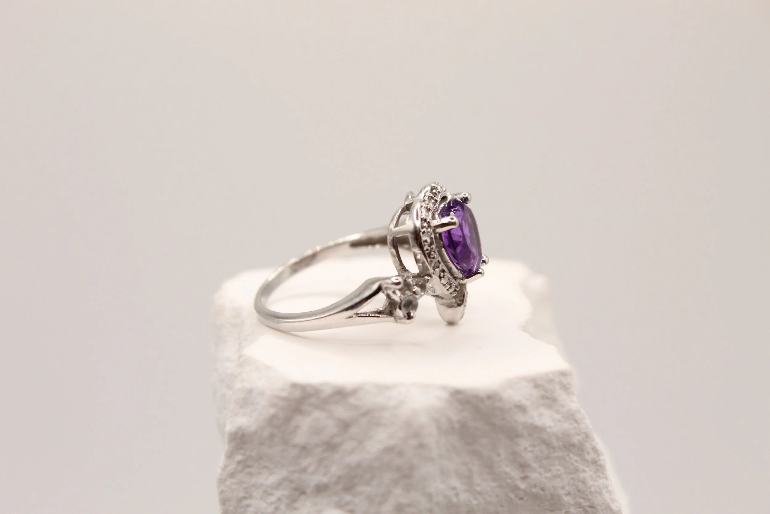 Amethyst Heart Silver Ring