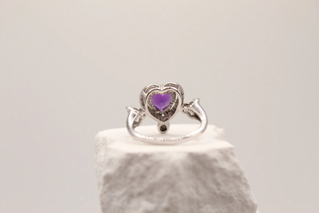 Amethyst Heart Silver Ring