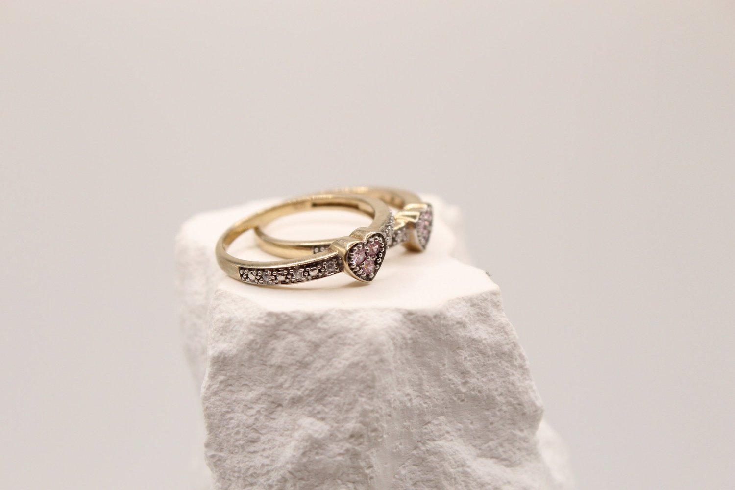 Pink Sapphire Heart Stackable Ring Set