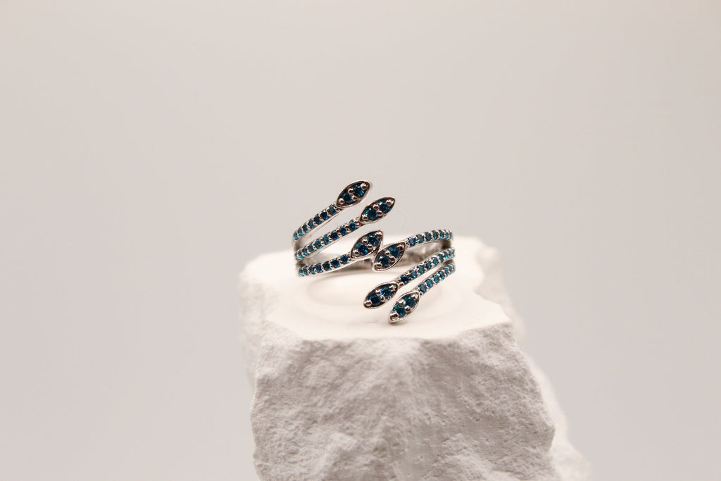 Silver Blue Diamond Wrap Ring