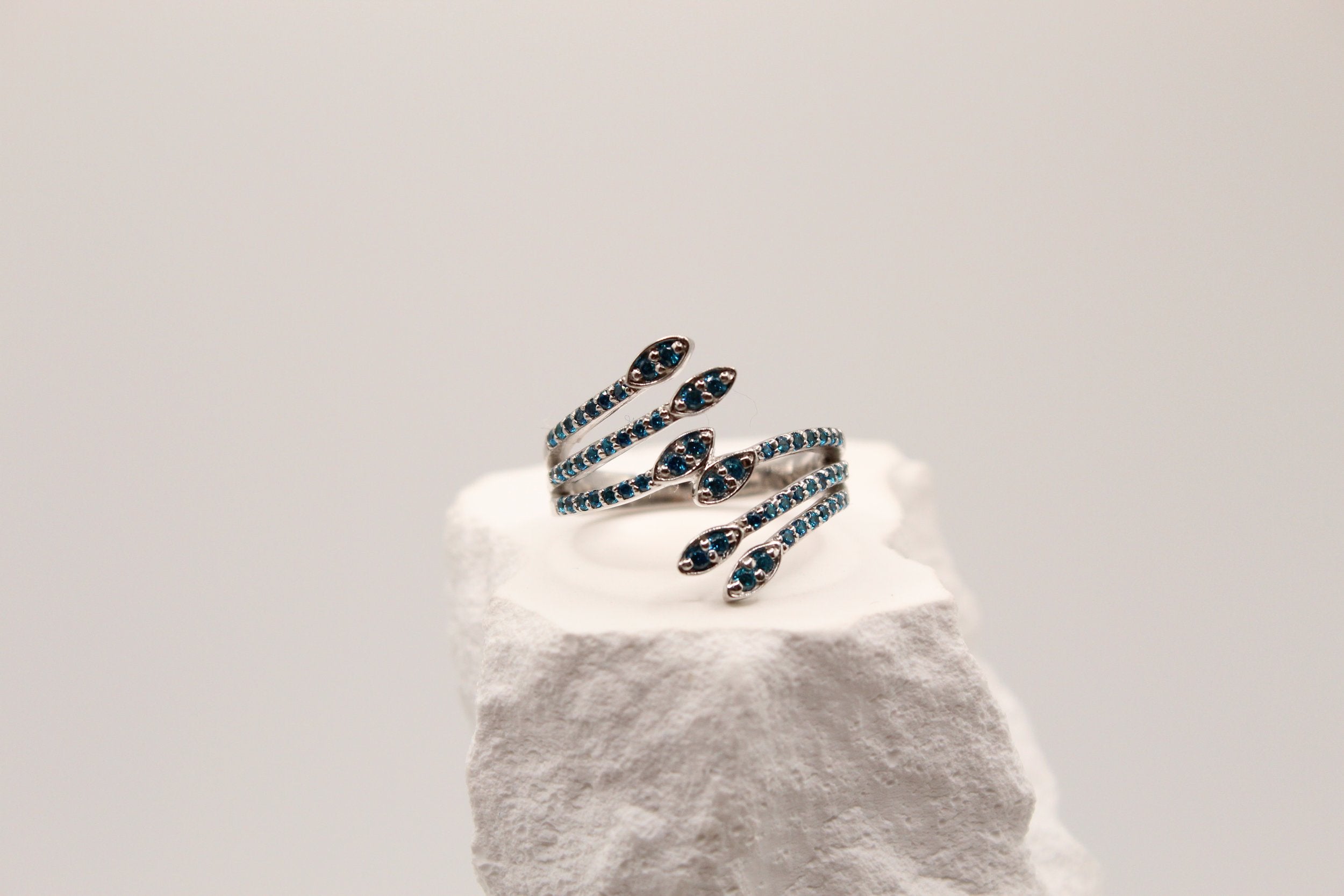 Silver Blue Diamond Wrap Ring