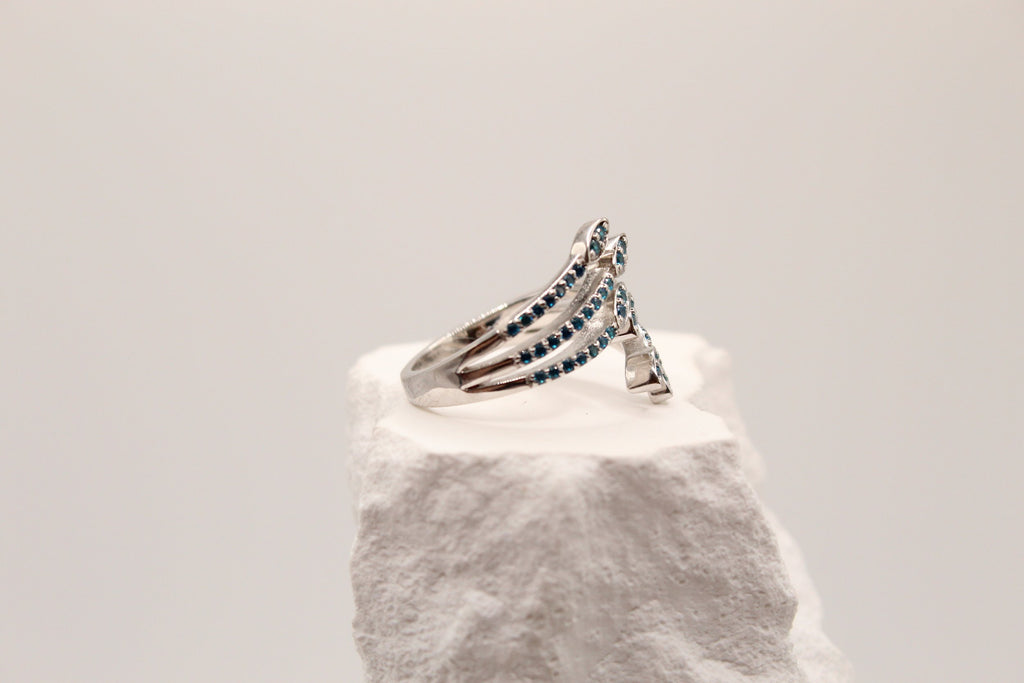 Silver Blue Diamond Wrap Ring