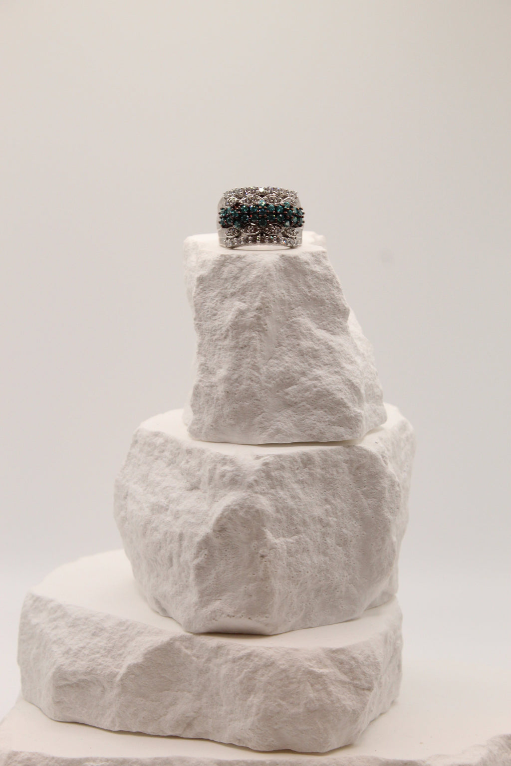 Multi-Row Diamond Silver Statement Ring