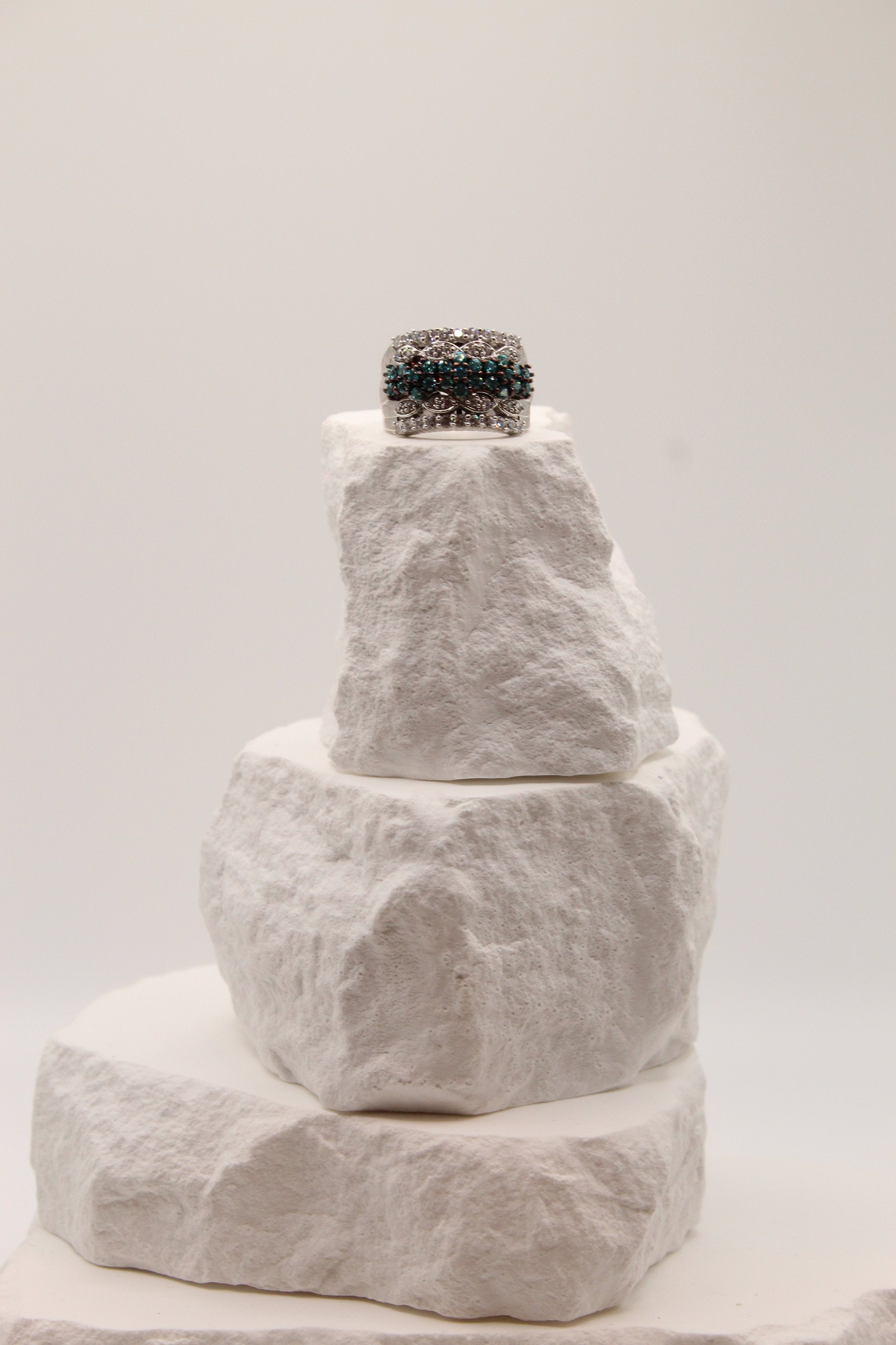 Multi-Row Diamond Silver Statement Ring
