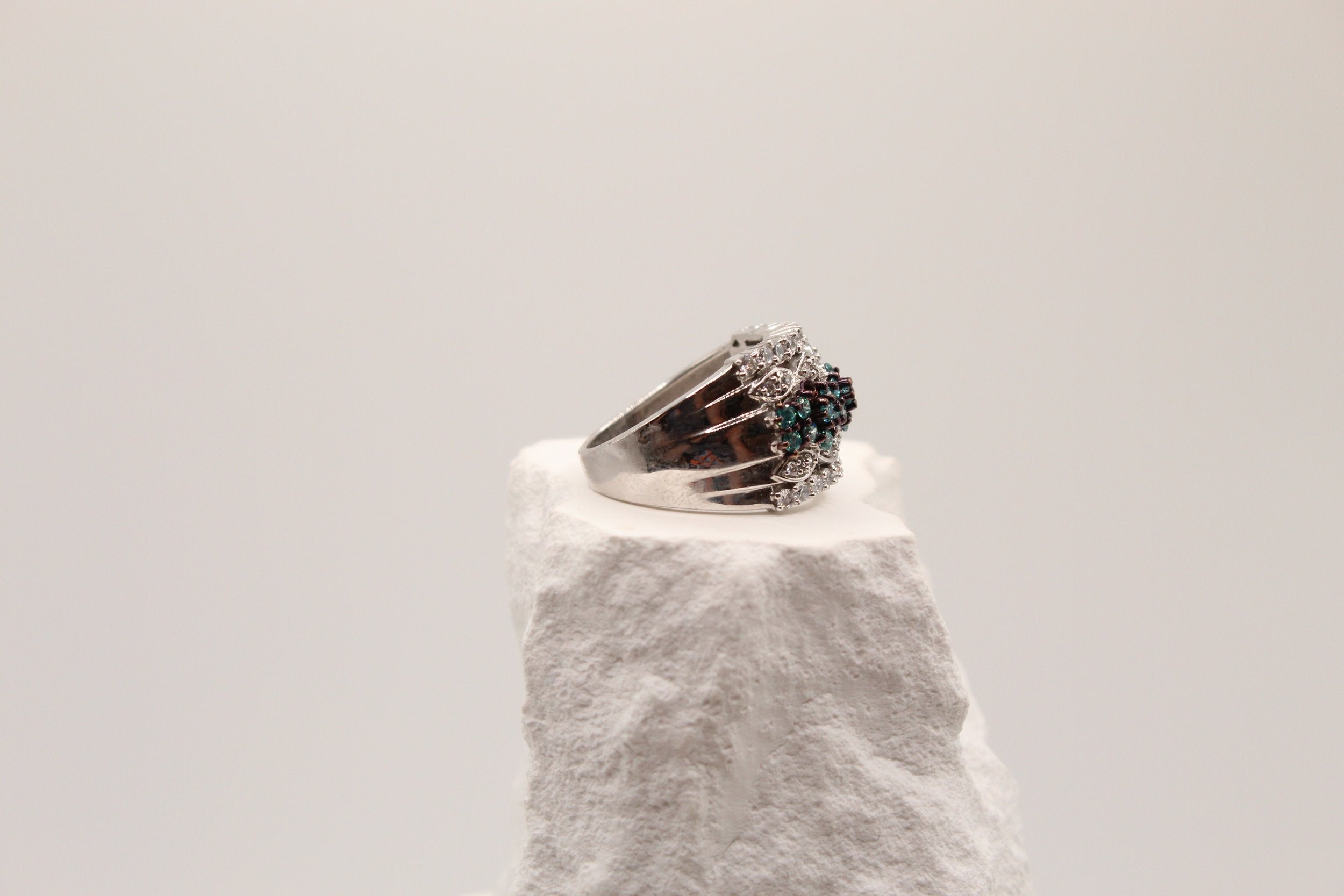 Multi-Row Diamond Silver Statement Ring