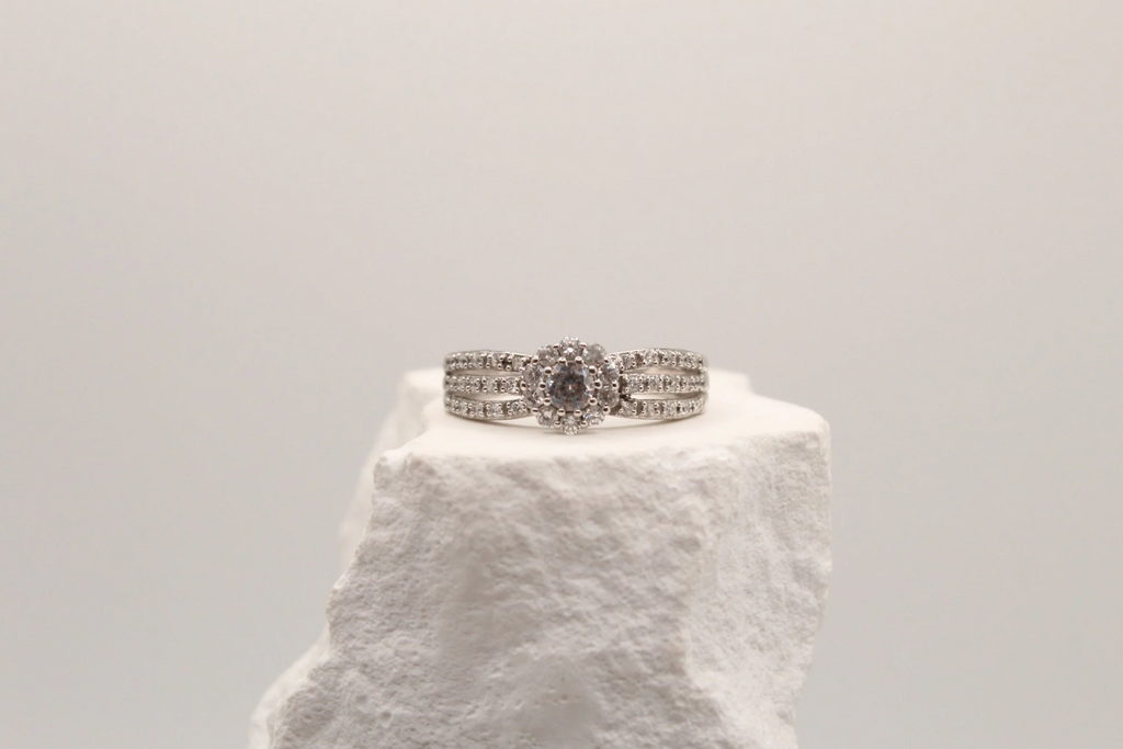 Silver Blossom Halo Ring