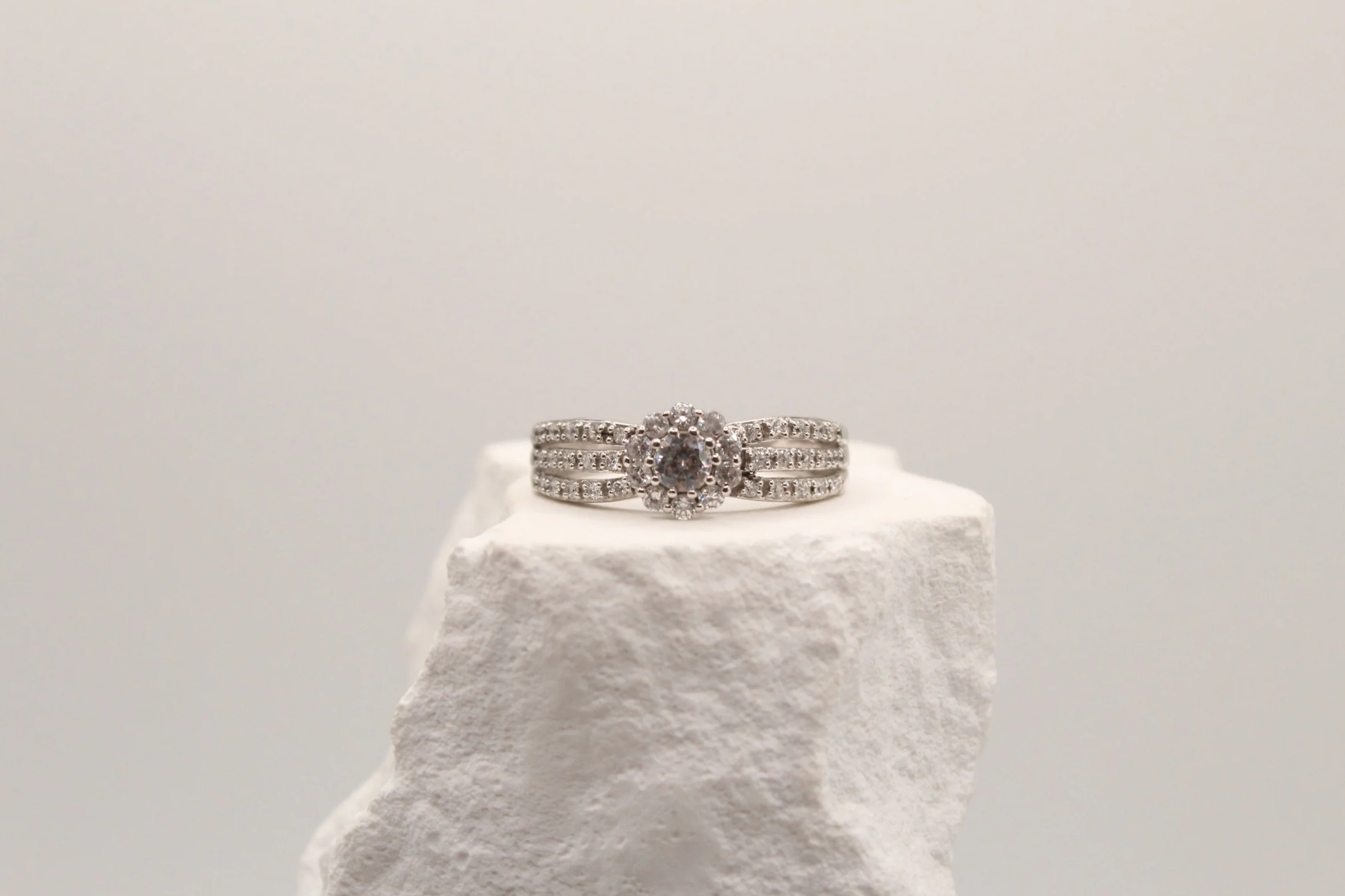 Silver Blossom Halo Ring