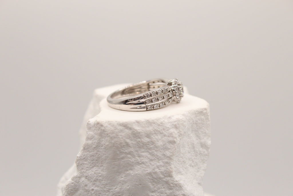 Silver Blossom Halo Ring