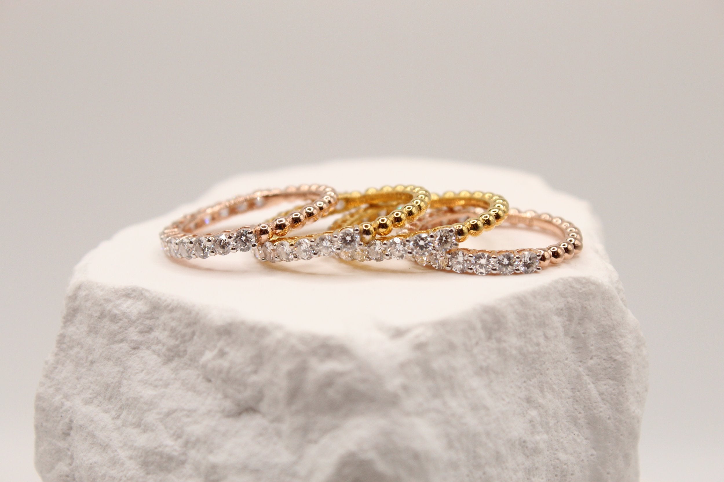 Tri-Color Stackable Diamond Ring Set