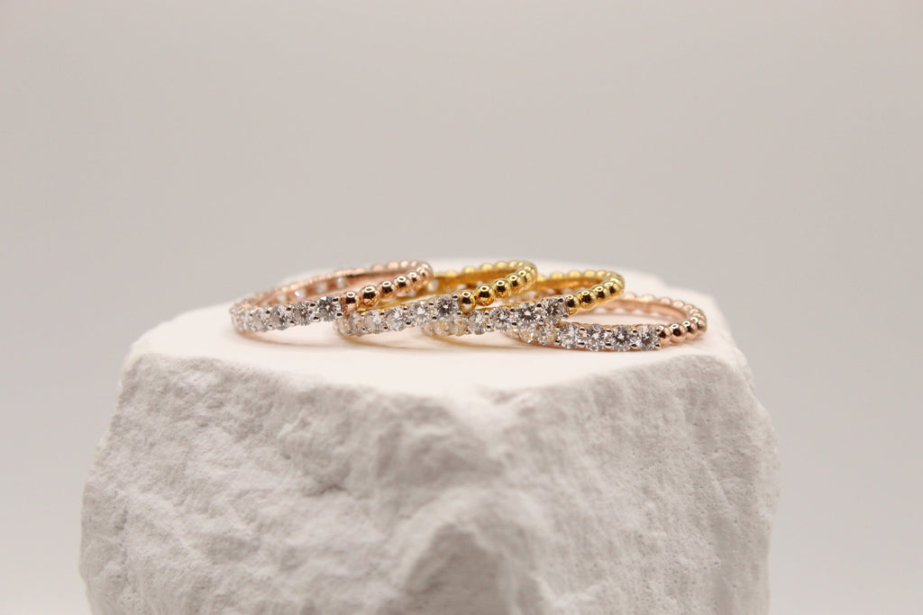 Tri-Color Stackable Diamond Ring Set