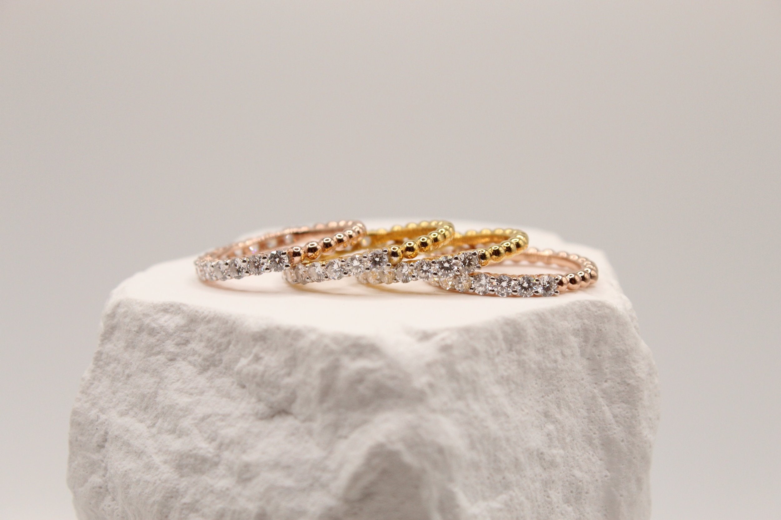 Tri-Color Stackable Diamond Ring Set