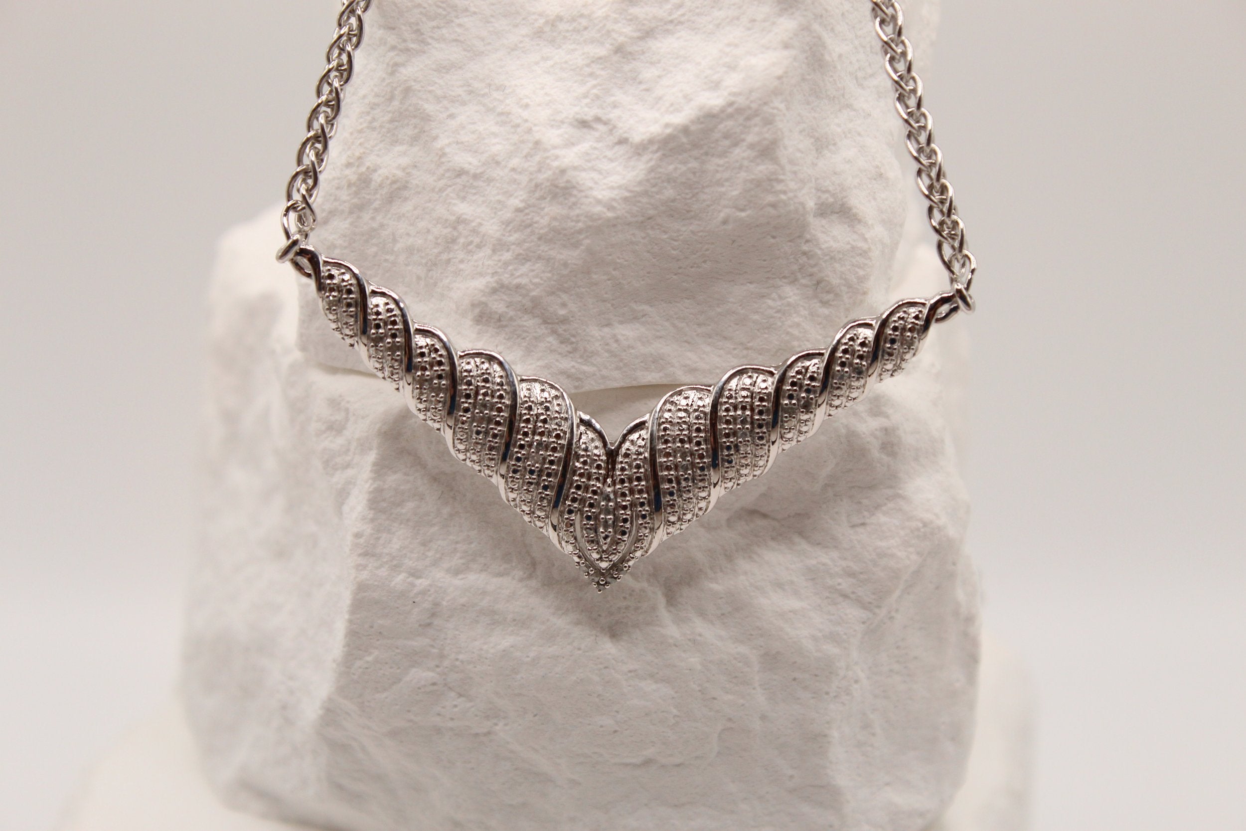 Silver Chevron Statement Necklace