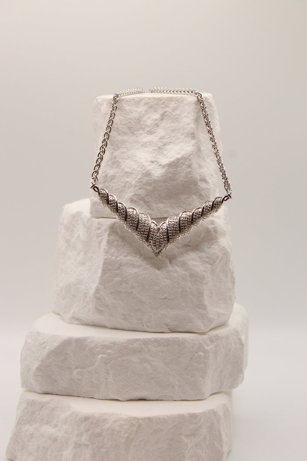 Silver Chevron Statement Necklace