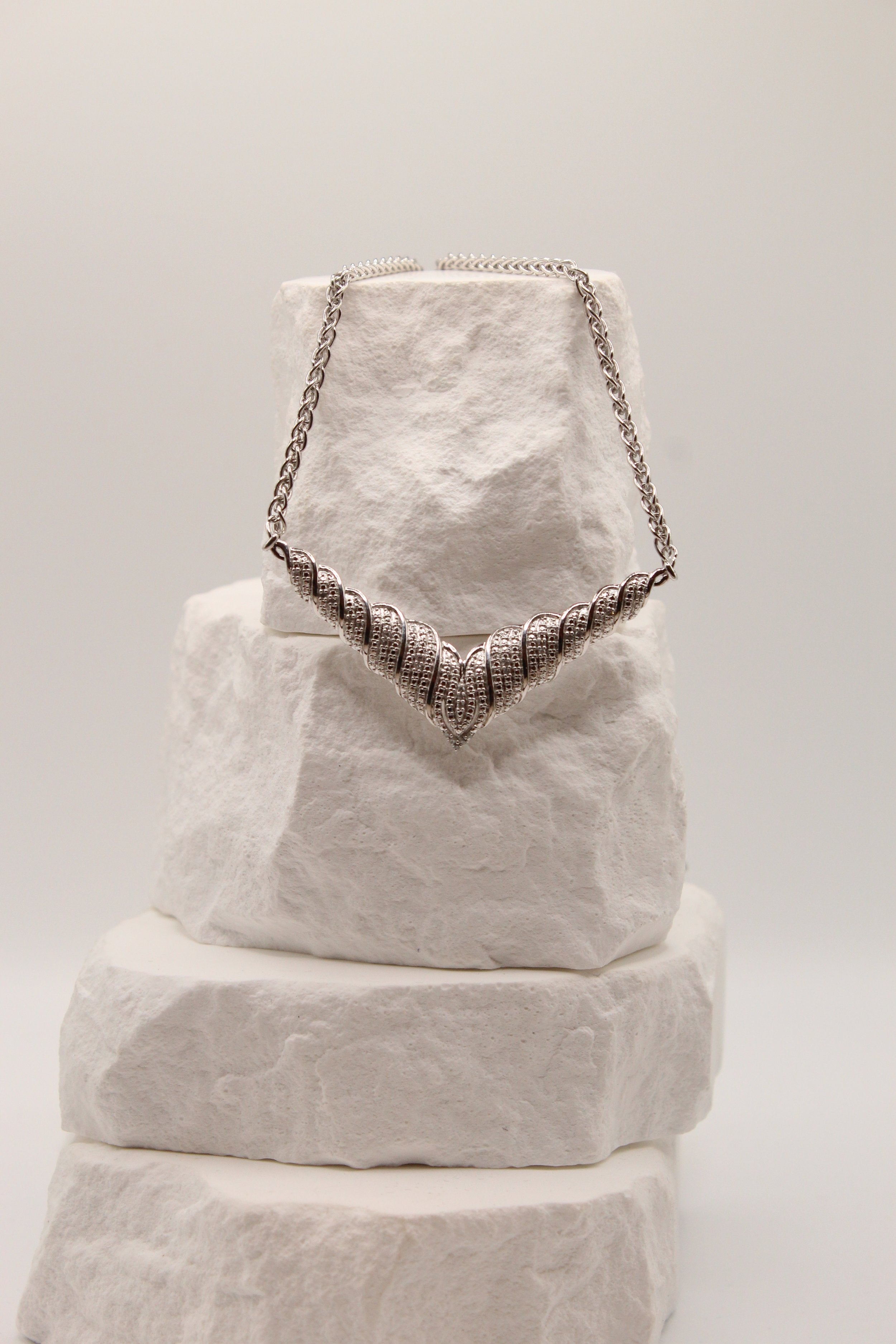 Silver Chevron Statement Necklace