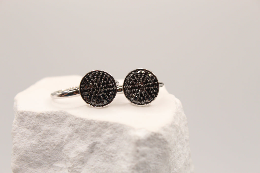 Black Crystal Disc Lever-back Earrings