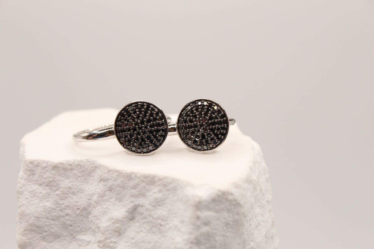 Black Crystal Disc Lever-back Earrings