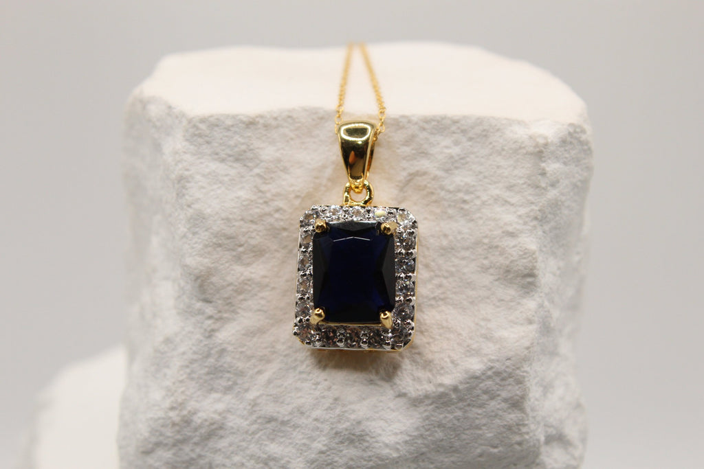 Midnight Sapphire Halo Necklace