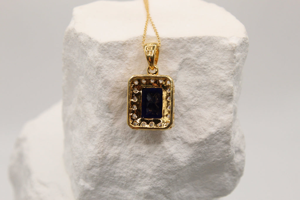 Midnight Sapphire Halo Necklace