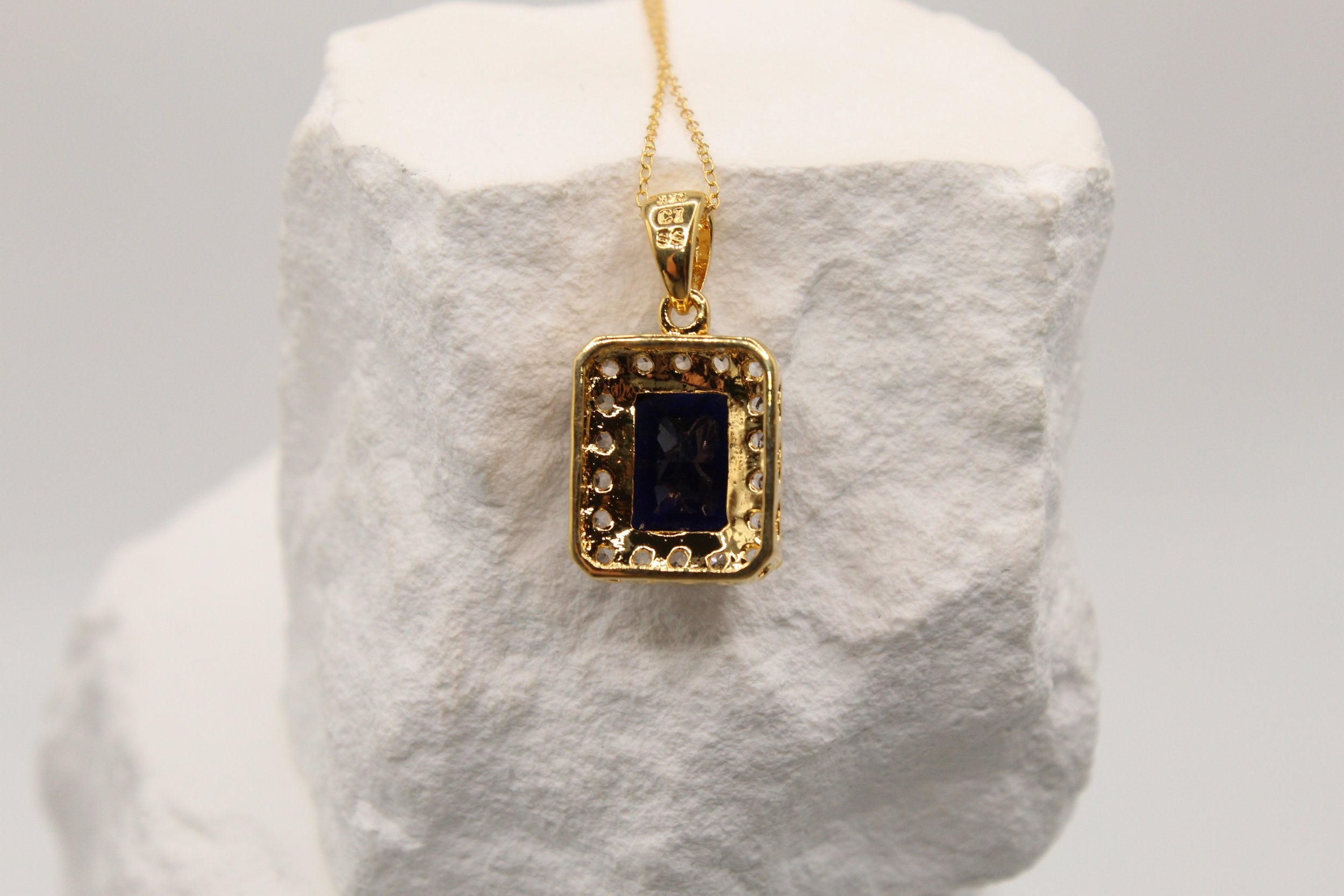 Midnight Sapphire Halo Necklace