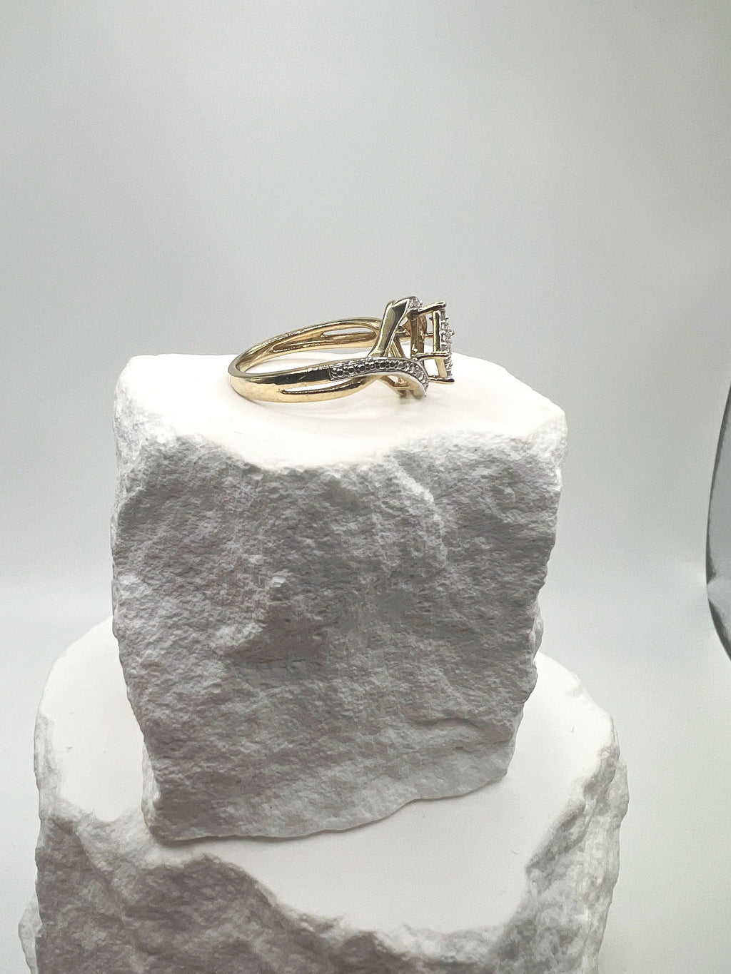 Square Halo Diamond Silver Ring