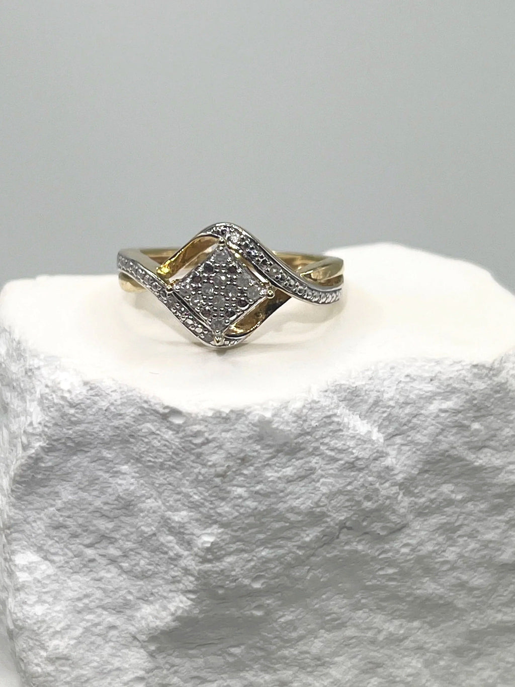 Square Halo Diamond Silver Ring