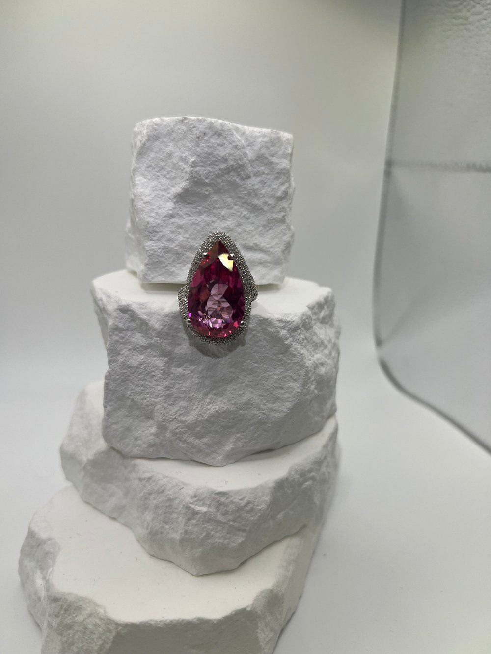 Pink Sapphire & Diamond Halo Ring