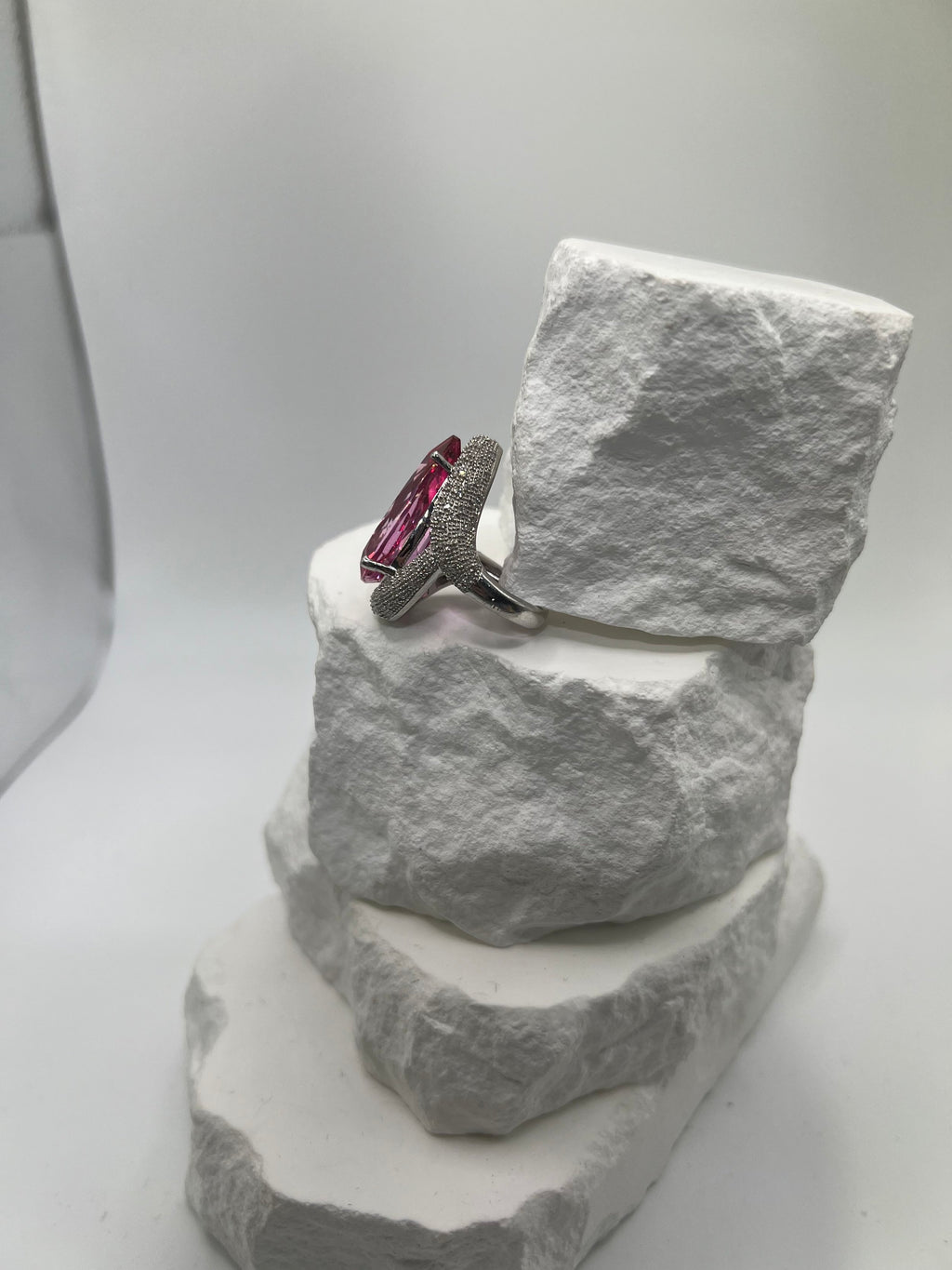Pink Sapphire & Diamond Halo Ring